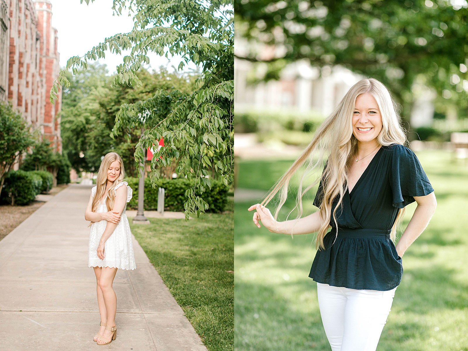 blonde college student poses for ou graduation photographer