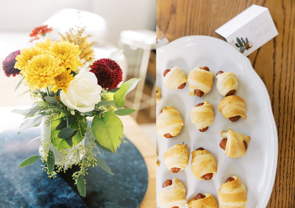 fall flowers and pigs in a blanket 