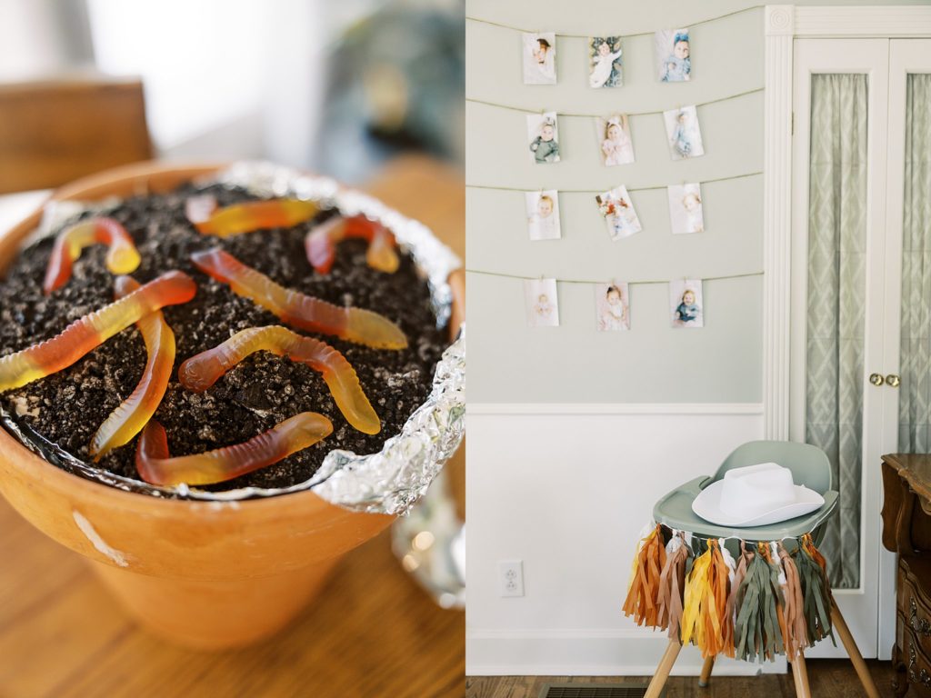 dirt cake and party decor for western and rodeo themed party
