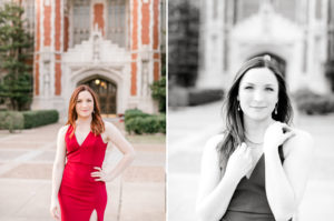 ou graduate smiles at the camera in front of bizzell library for graduation photos