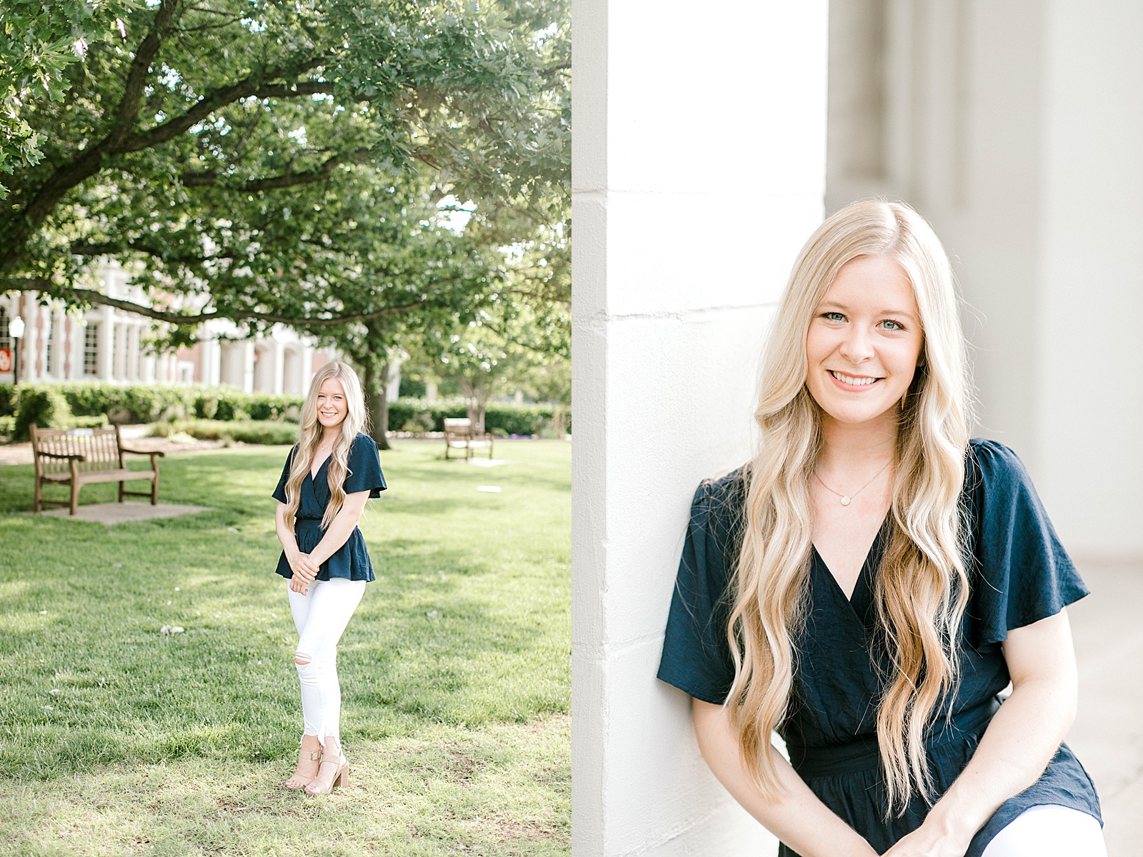 blonde college student poses for ou graduation photos
