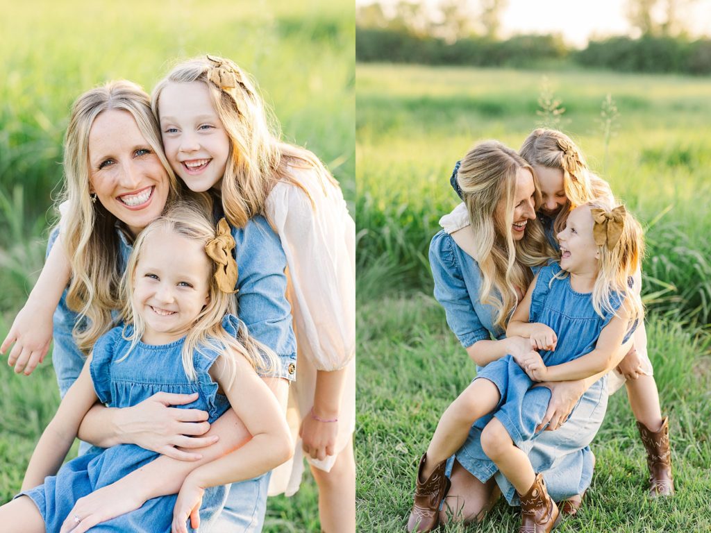 Mom with her two daughters during Tulsa family photo session