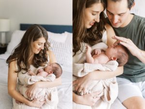 Parents hold baby during family newborn photography session in OKC